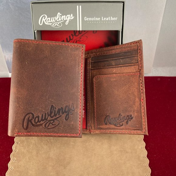 Rawlings Brown tri-fold Wallet with Red Stitching - Picture 4 of 5